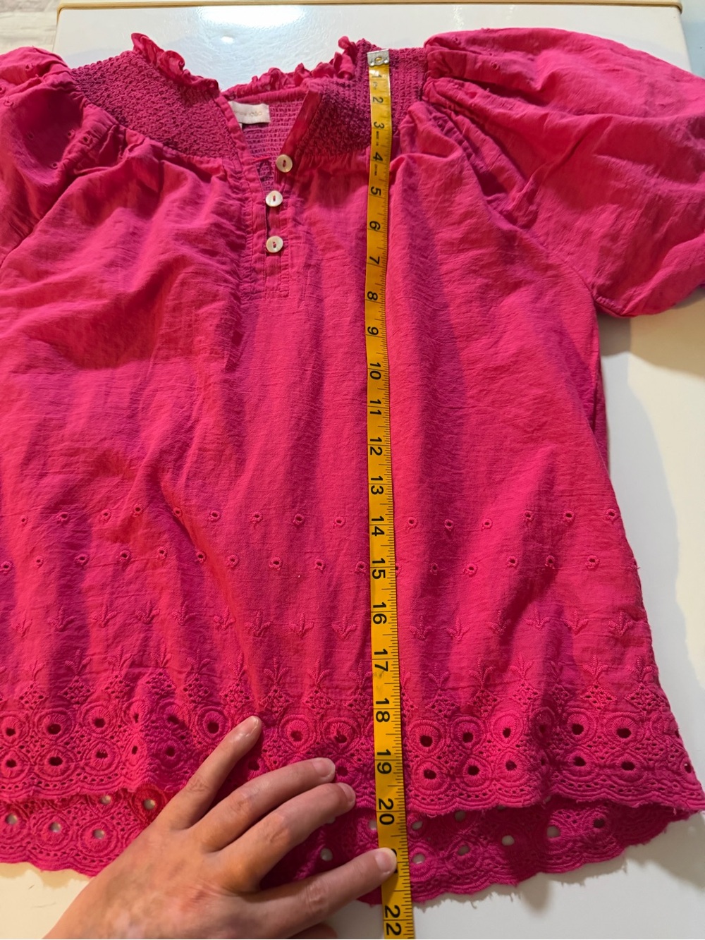 House of Harlow 1960 Eyelet Embroidered Top Blouse Puff Sleeve Size Small Pink - Picture 10 of 10